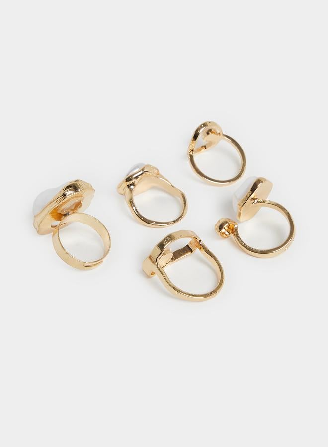 ستايلي طقم من 5 خواتم لؤلؤ لافتة - Image 2